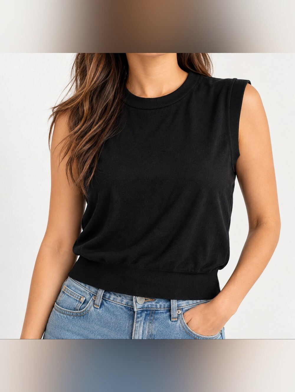 Zara Black Sleeveless Knit Top Size M Gold Button Back Soft Sweater Vest